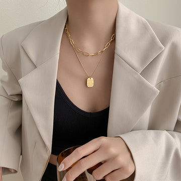 Punk Vintage Multi Layer Tag Pendant Necklace For Women