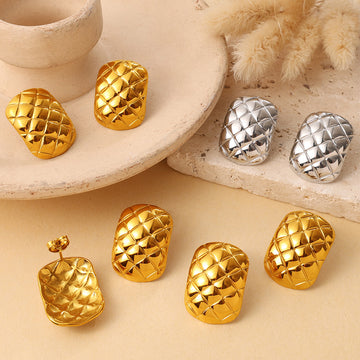 INS Style Quilted Earrings – Gold-Plated Stainless Steel, Premium Design